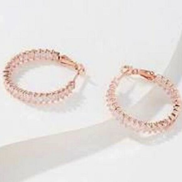 Diamonique x Lisa Freede 1" Baguette Hoop Earrings Rose NWT - Picture 1 of 1